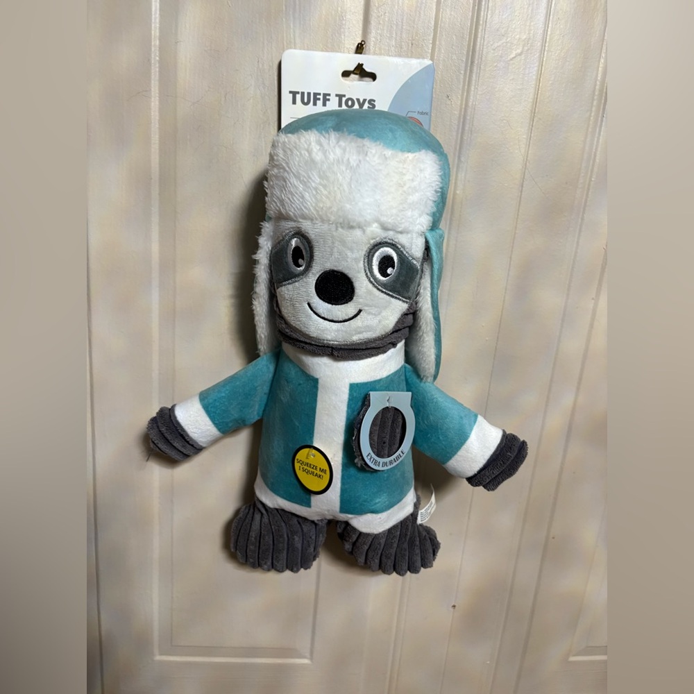 Jmle Tuff Long  Sloth 13”  With Hat Very Durable Dog Toy With Squeakerb